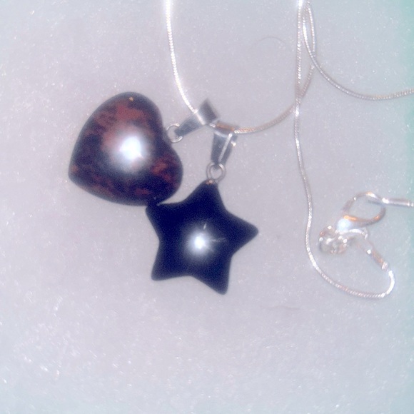 Mahogany Obsidian Heart ♥️ and Onyx Star sterling silver necklace 16” - Picture 3 of 7